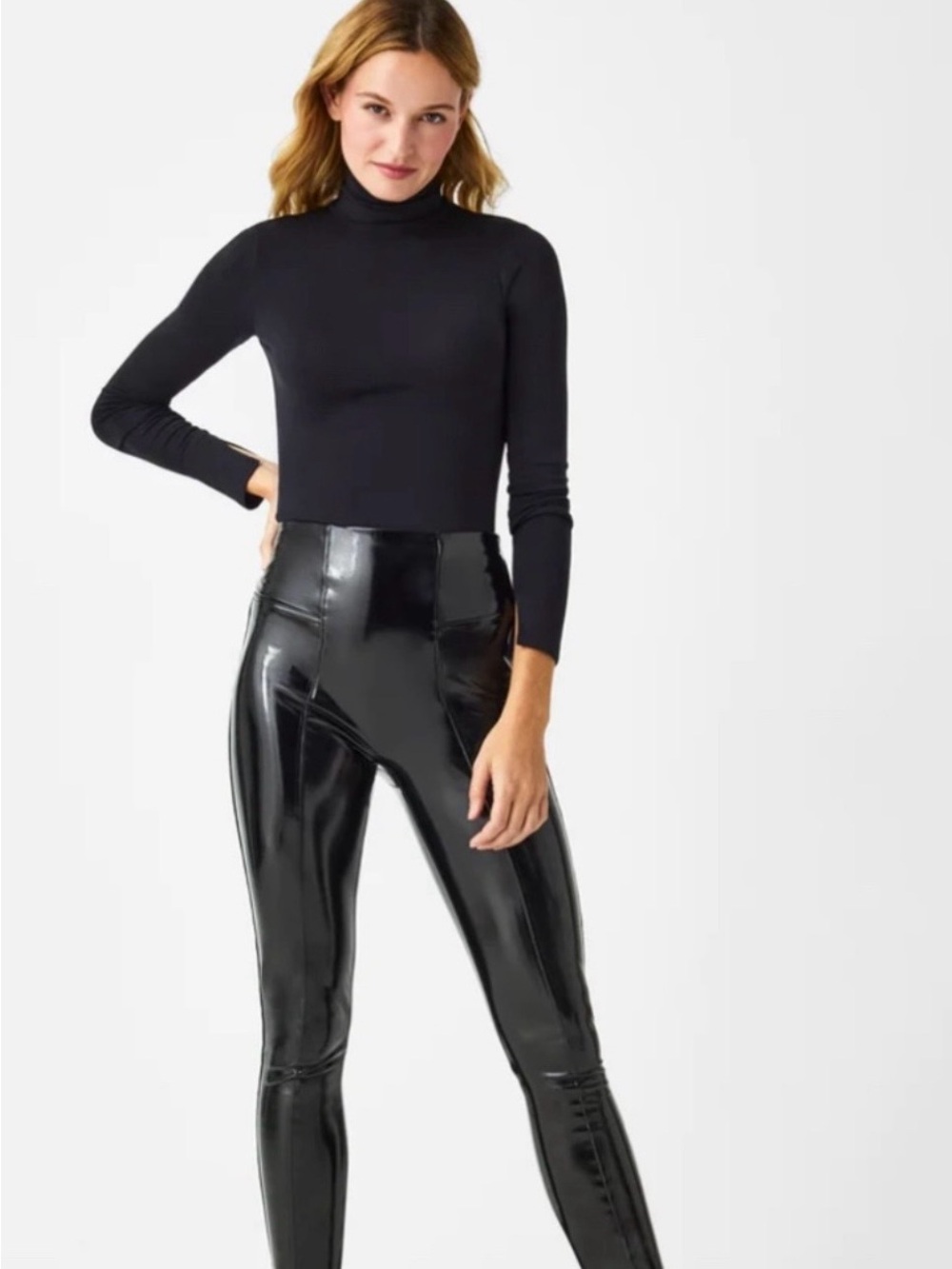 SPANX High-Shine Black Faux-Leather Leggings